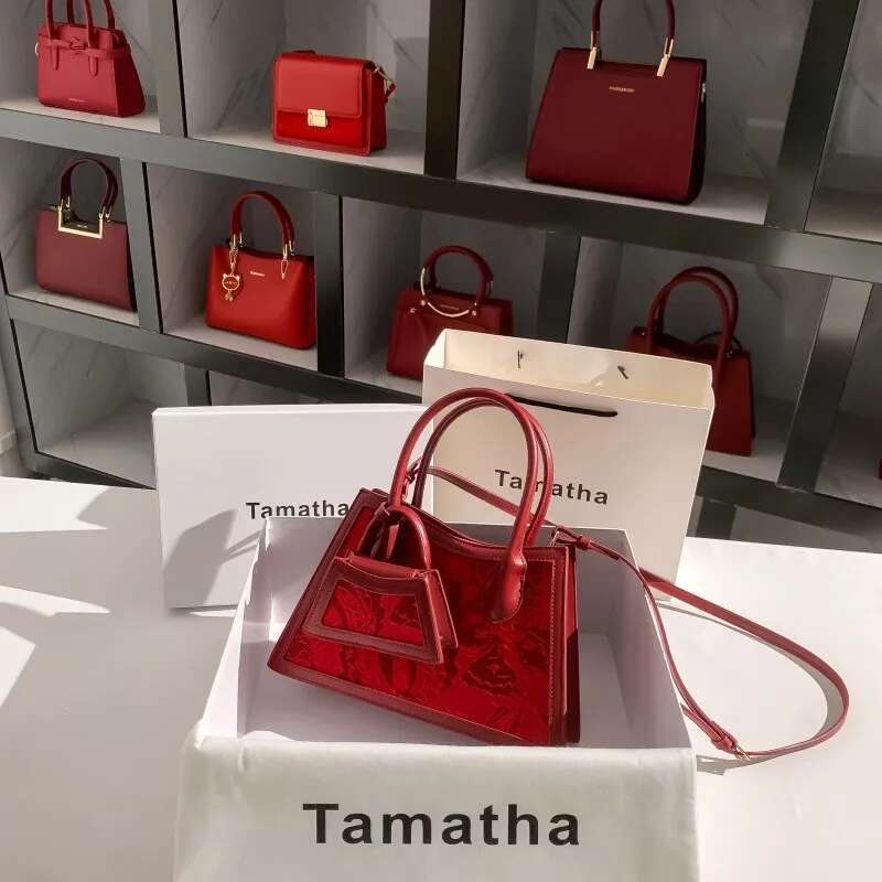 High Quality Sexy Red Fashion Embroidery Composite Textured Leather Women Handbag Lady Purse Casual Tote Crossbody Bag
