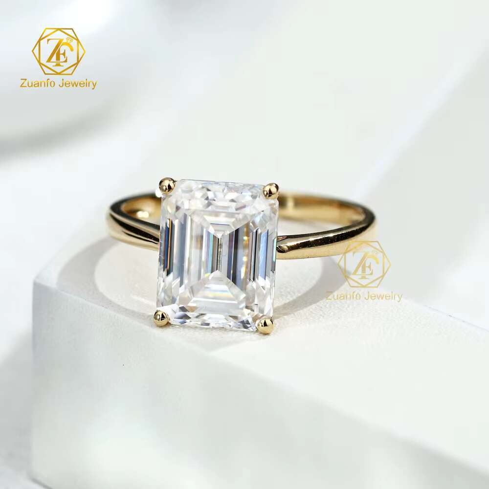 Professional Manufacturers Custom 18K Gold Diamond D VVS1 Moissanite 4ct Long Cushion Cut Shape Solid Custom Jewelry Ring
