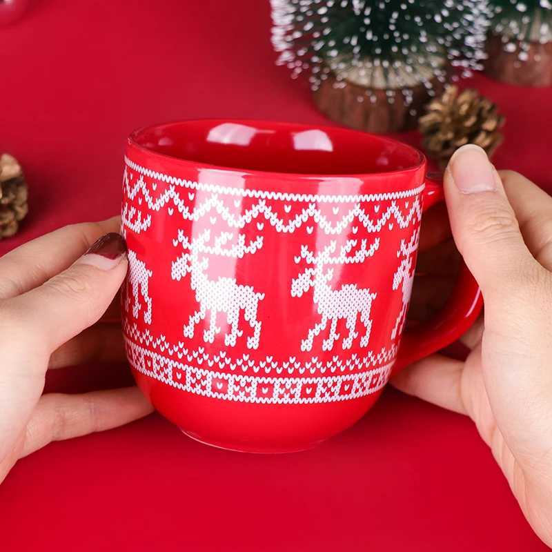 Christmas 350ml Premium Ceramic Christmas Mug Red Cup With Cartoon Reindeer Handle Design For Coffee Milk Water Xmas Gifts Y251112