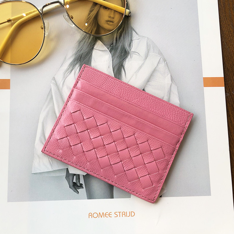 Free shipping designer bags Women's sheepskin holder one-piece multi-card slot 2025 new style woven clip ultra-thin card case compact