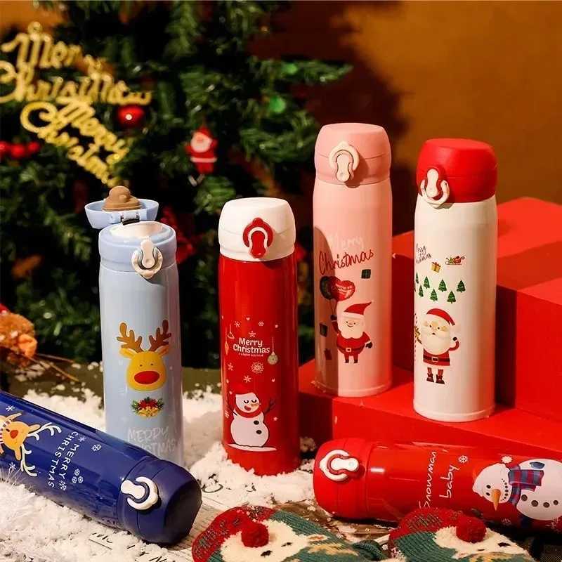 Christmas 1-5PCS 500ml Christmas Thermos Cup Stainless Steel Vacuum Water Bottle with Lid Elk Santa Thermos Cup Christmas Gift Christmas Y251112