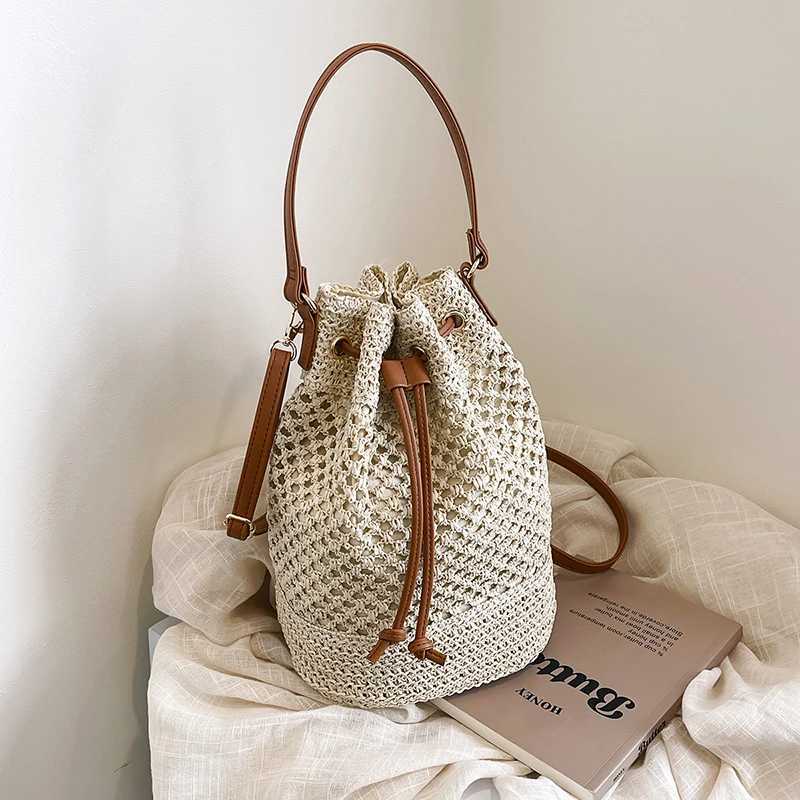 Fabric Zipper Designer Bucket Solid Rope Large Capacity 2025 Brand Womens Beach Sewing Fiable Shoulder BagXJ250412