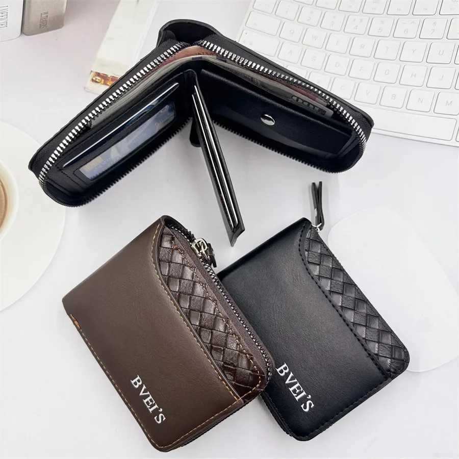 1 piece of leather mens wallet mens wallet mens zipper card holder with coin pocket Rfid wallet mens money bag gift Z250411