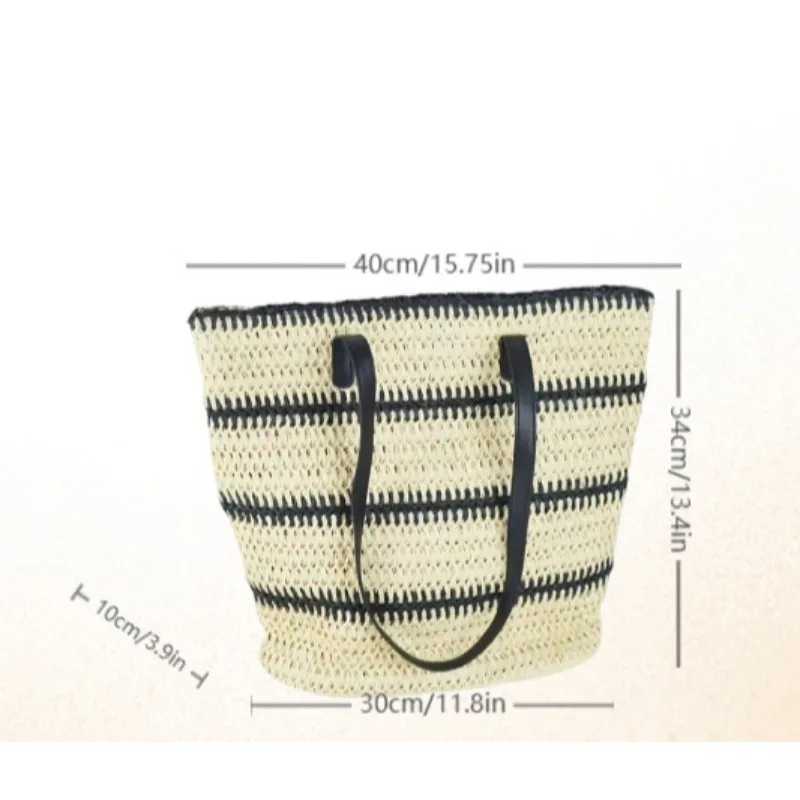 1 Bohemian striped woven handbag Str handbag large capacity can be fixed shoulder bag travel beach bagXJ250412