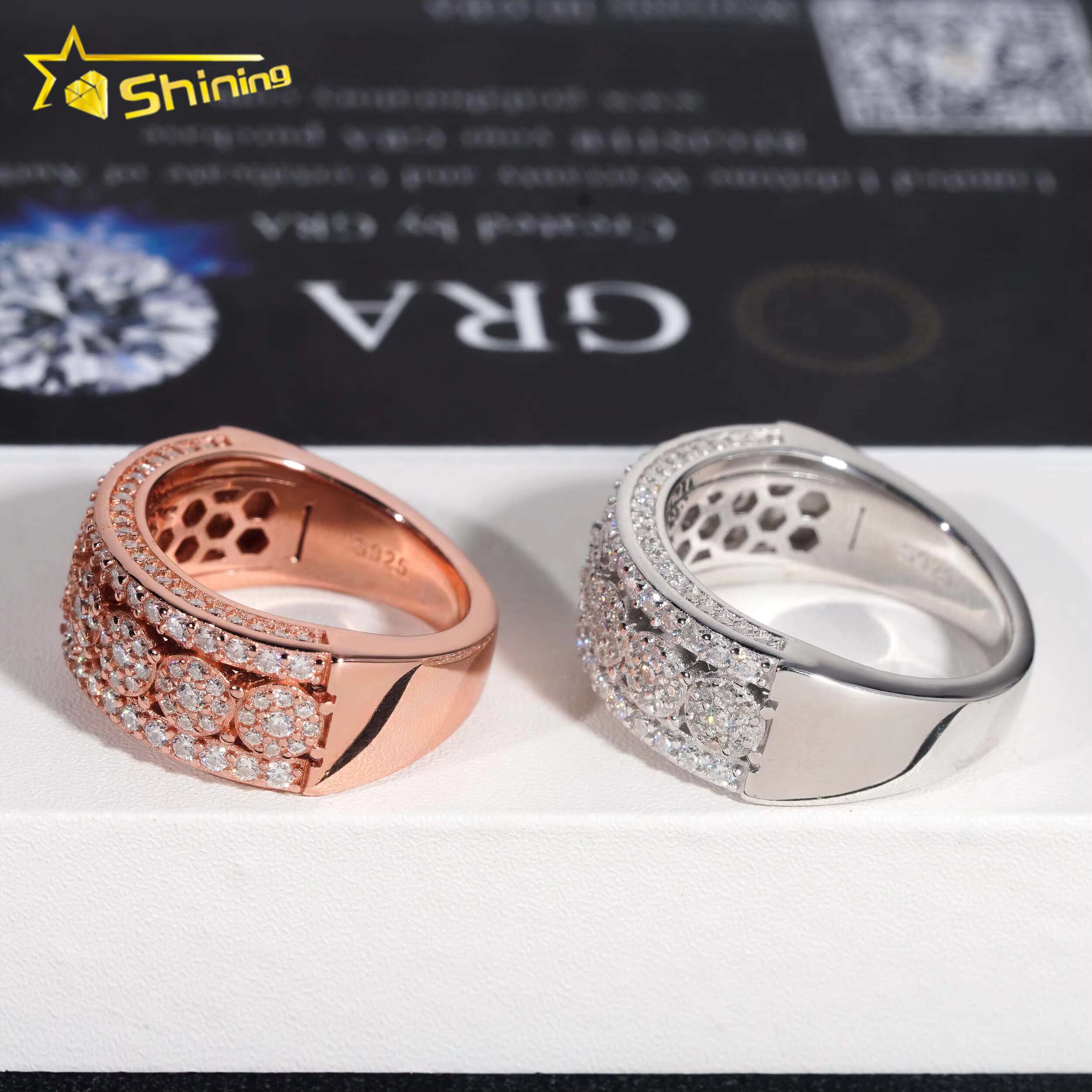 GRA Certificate 925 Sterling Silver Gold Plated Hip Hop Jewelry New Style VVS Diamond Moissanite Hip Hop Ring