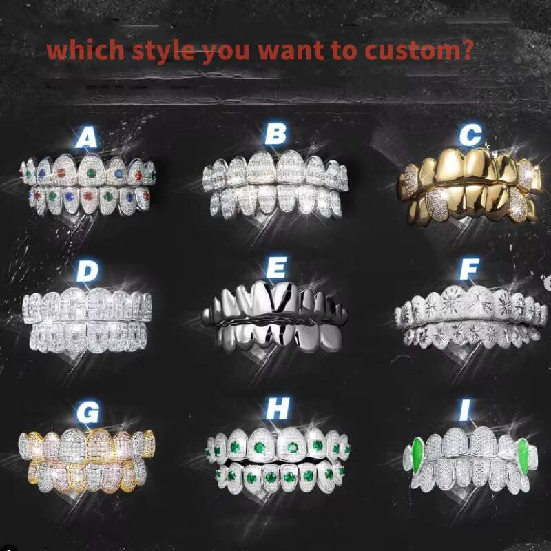 Hip Hop Custom Made Iced Out 925 Sterling Silver Grills VVS Moissanite Top 8 Bottom 8 Gold Moissanite Diamond Grillz