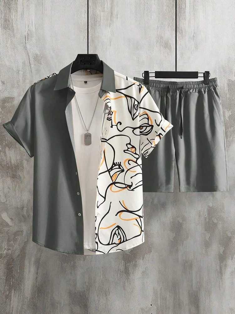 3D printed mens short sleeved and beach shorts set for summer street fashion mens casual shirt outdoor daily mens shortsXJ250412