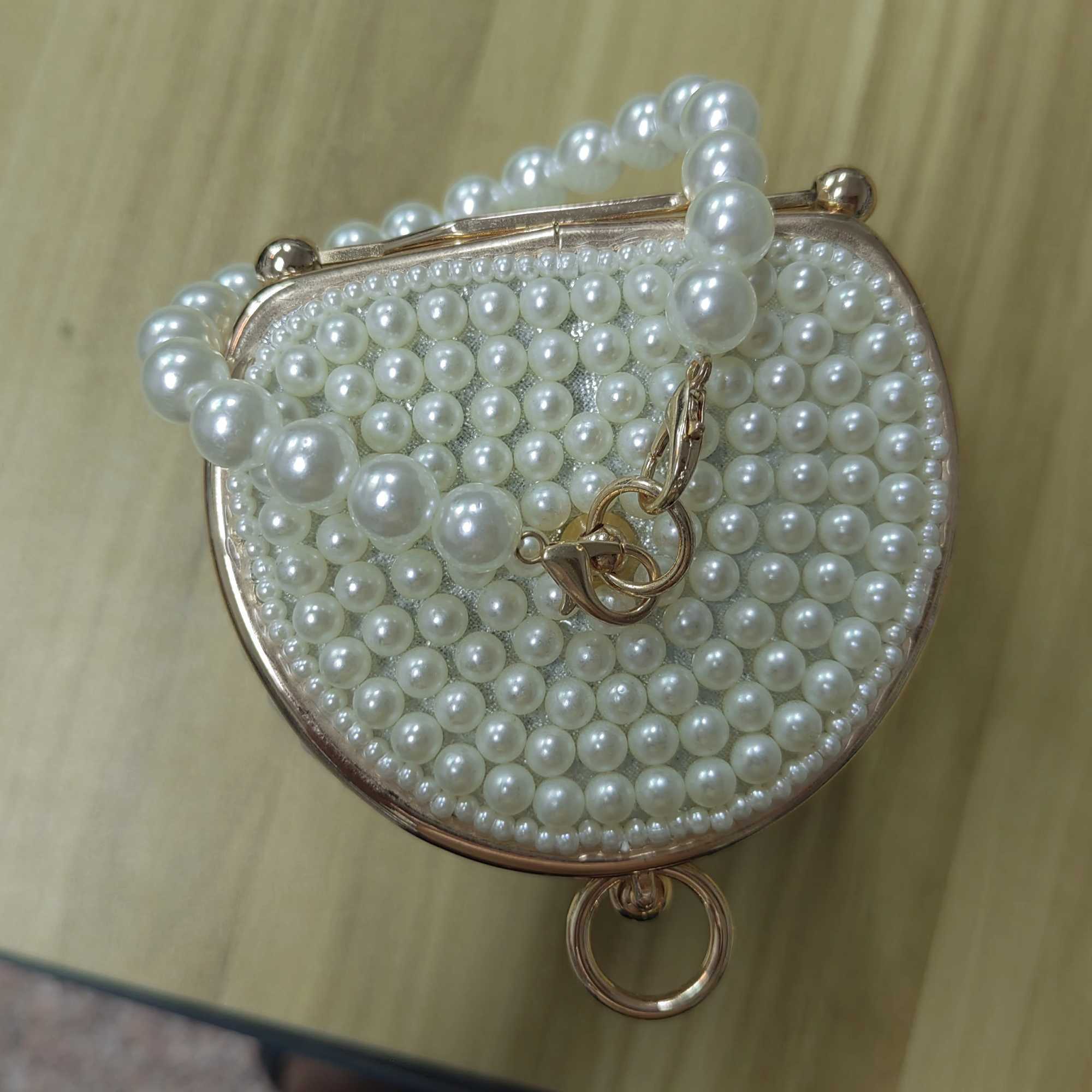 Newly designed womens bucket shaped bead holder pearl wedding handbag party night bagXJ250412