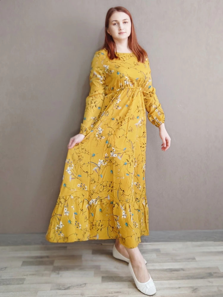 Spring Summer Women Maxi Dresses Casual Full Sleeve Floral Printed O-neck Woman Bohe Beach Party Long Dress Mujer Vestidos 250409