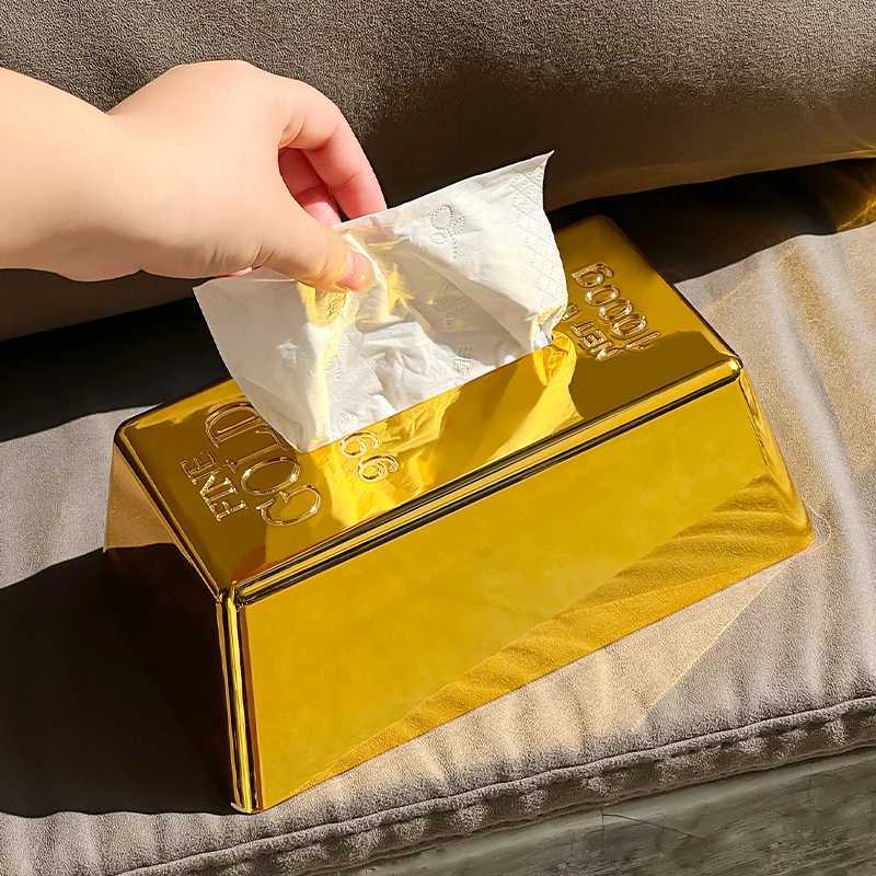 Miniso Creative Bricks Tissue Box Hotel High-End Simation Gold Bar Paper Box High-End Napkin Paper Box He Decoration Y251112