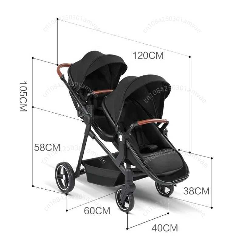 Lightweight two seater baby stroller foldable bi-directional adjustable backrest two seater baby stroller four-wheel baby stroller W250411