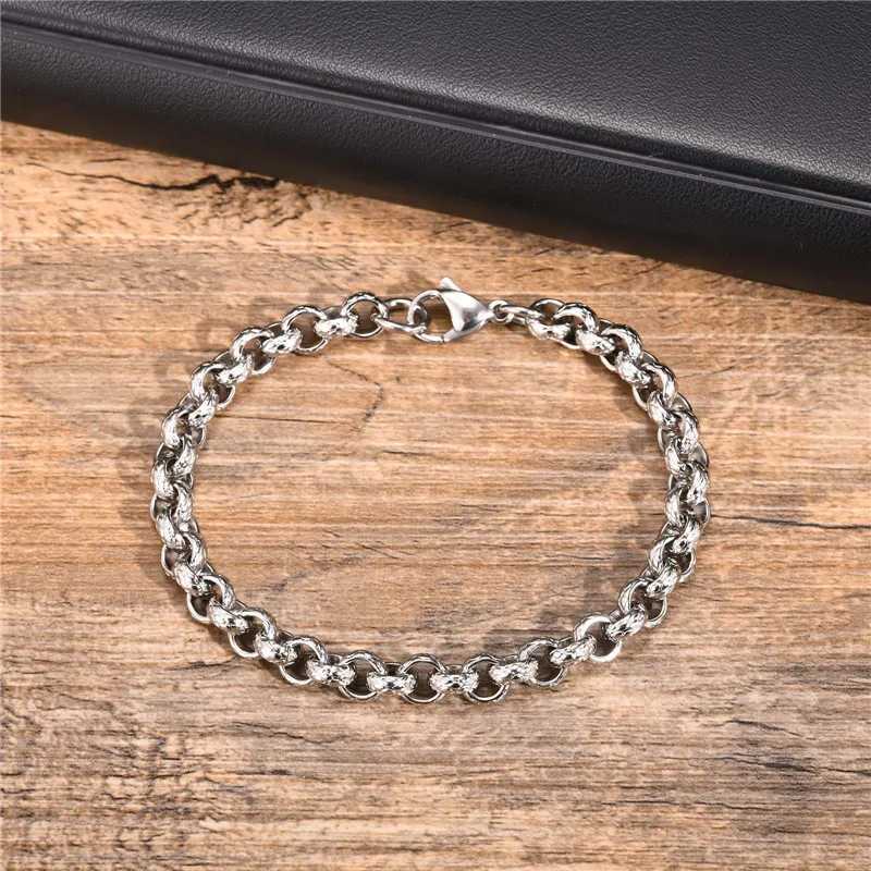 Chunky Belcher Round Chain Bracelets for Men BoysSilver Color Stainless Steel Braided Chain WristbandPunk Jewelry GiftsC250411
