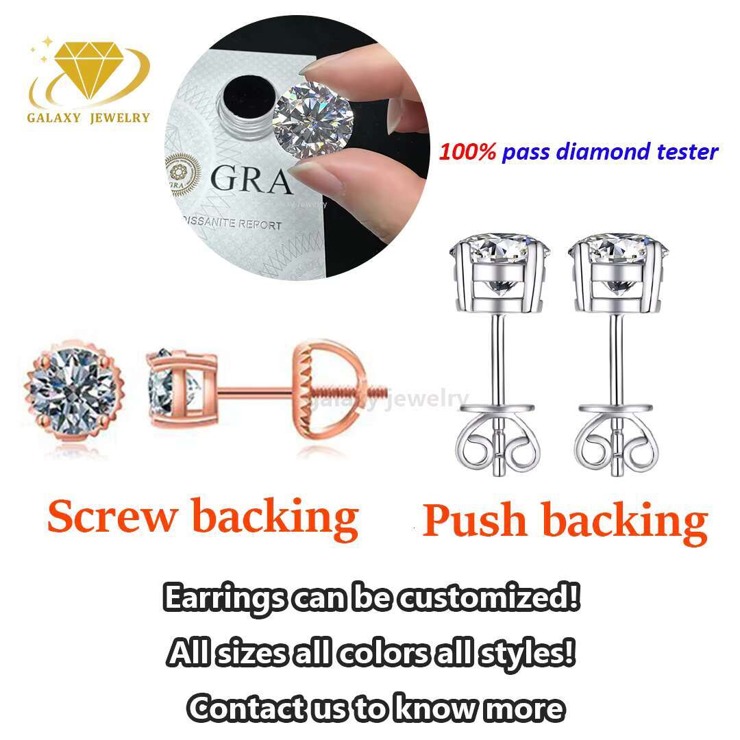 Elegant Fashion Jewelry Gold Earrings 10k 14k 18k Women Simple Luxury 925 Silver 4 Prong VVS1 Moissanite Diamond Stud Earrings