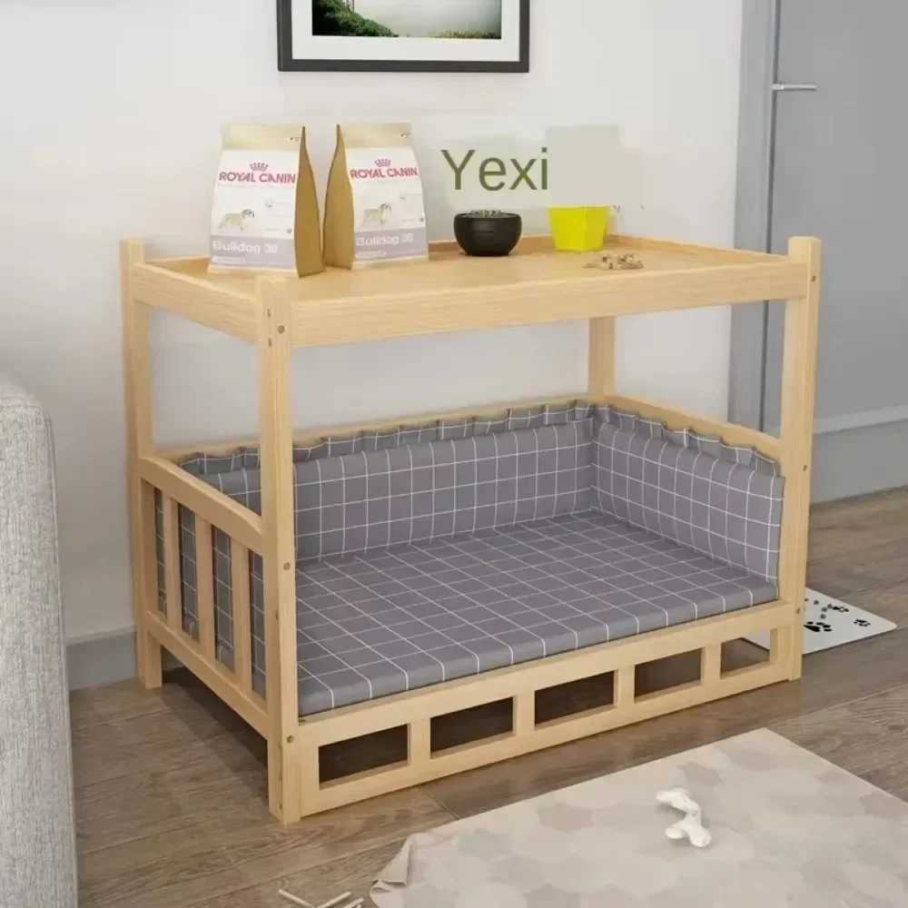 Solid wood dog house dog bed smooth polished teddy dog house golden retriever detachable pet bed solid wood cat bed X250412