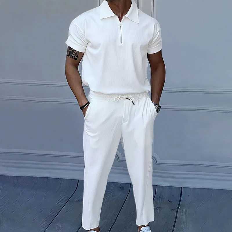 Summer mens collar short sleeved POLOSHIRT and Trouser set European and American loose casual two-piece setXJ250412