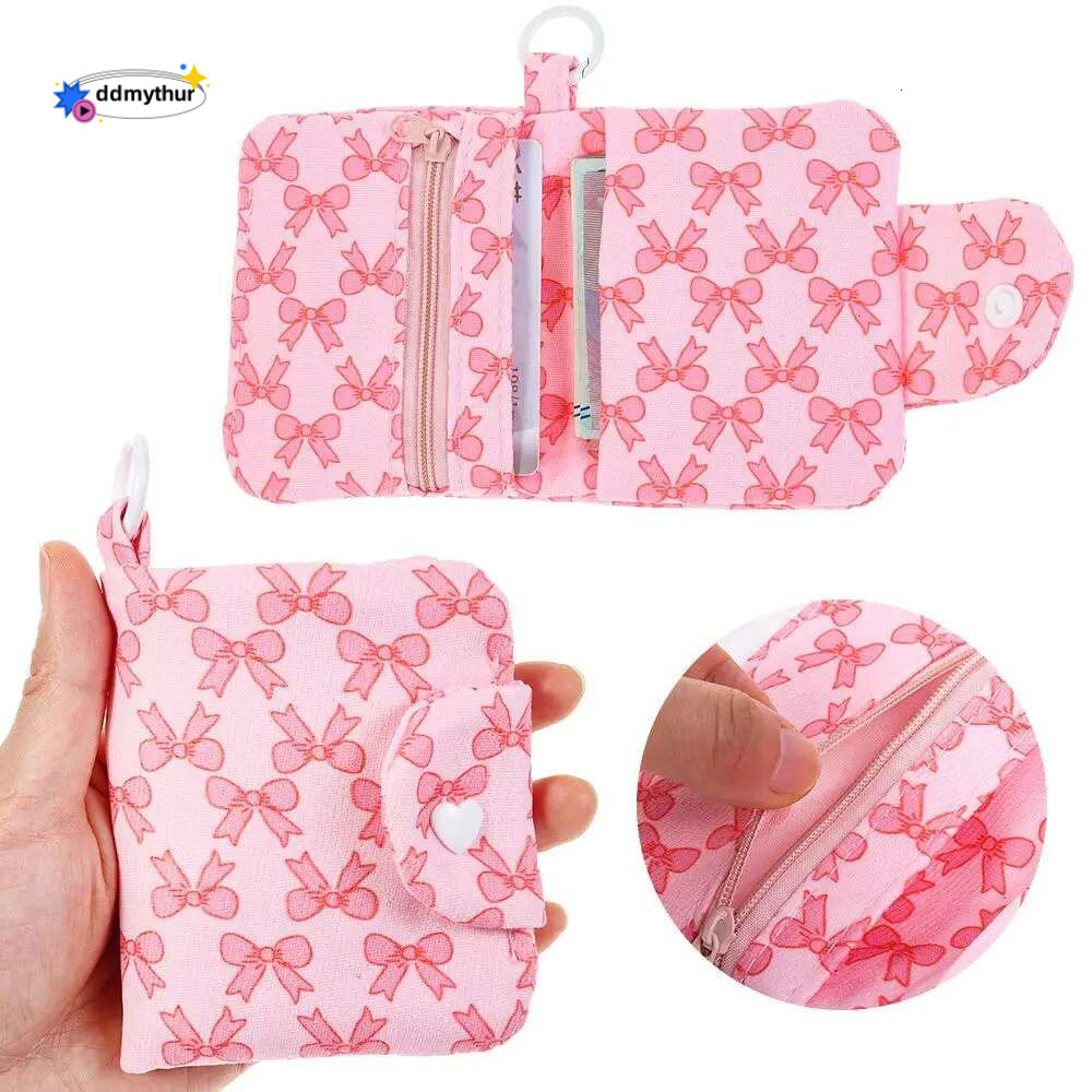 en Pink Bowknot Printing Wallet Cute Girls Earphone Storage Bag Coin Purses Money Change Kawaii Zipper Key Pouch ddmythur