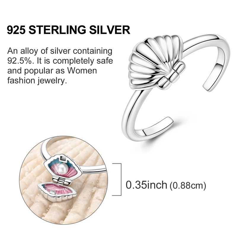 Adjustable ring 925 sterling silver shell pearl feather open ring womens original engagement jewelryXJ250412