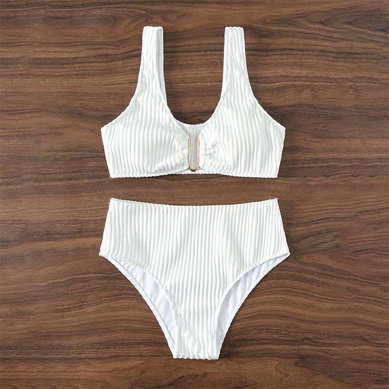 Clothing Sexy Solid Color High Waist Bikini Beach Split Swimsuit Women's Swimwear