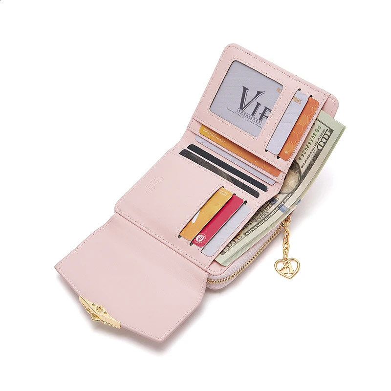 Womens leather wallet small wallet pink 250411