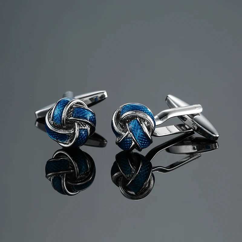 Mens French shirt cufflinks copper material round blue woven knot cufflinks wholesale of fashionable clothing accessoriesT250412