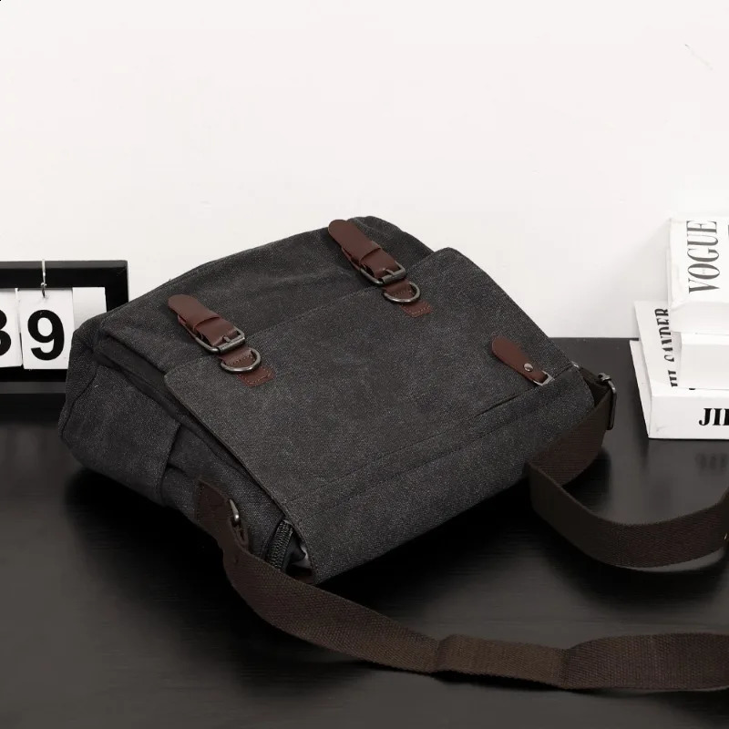 Casual canvas messenger bag mens fashionable retro mens cross body bag laptop bag handbag large capacity shoulder messenger bag mens 250411