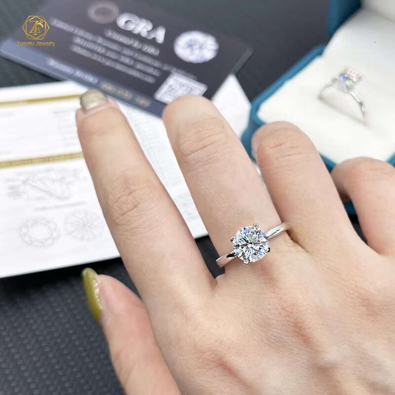 Fine Rings 5mm 8mm 4 Prong Setting D VVS Moissanite Silver Ring Romantic Style Rhodium Plated Jewelry