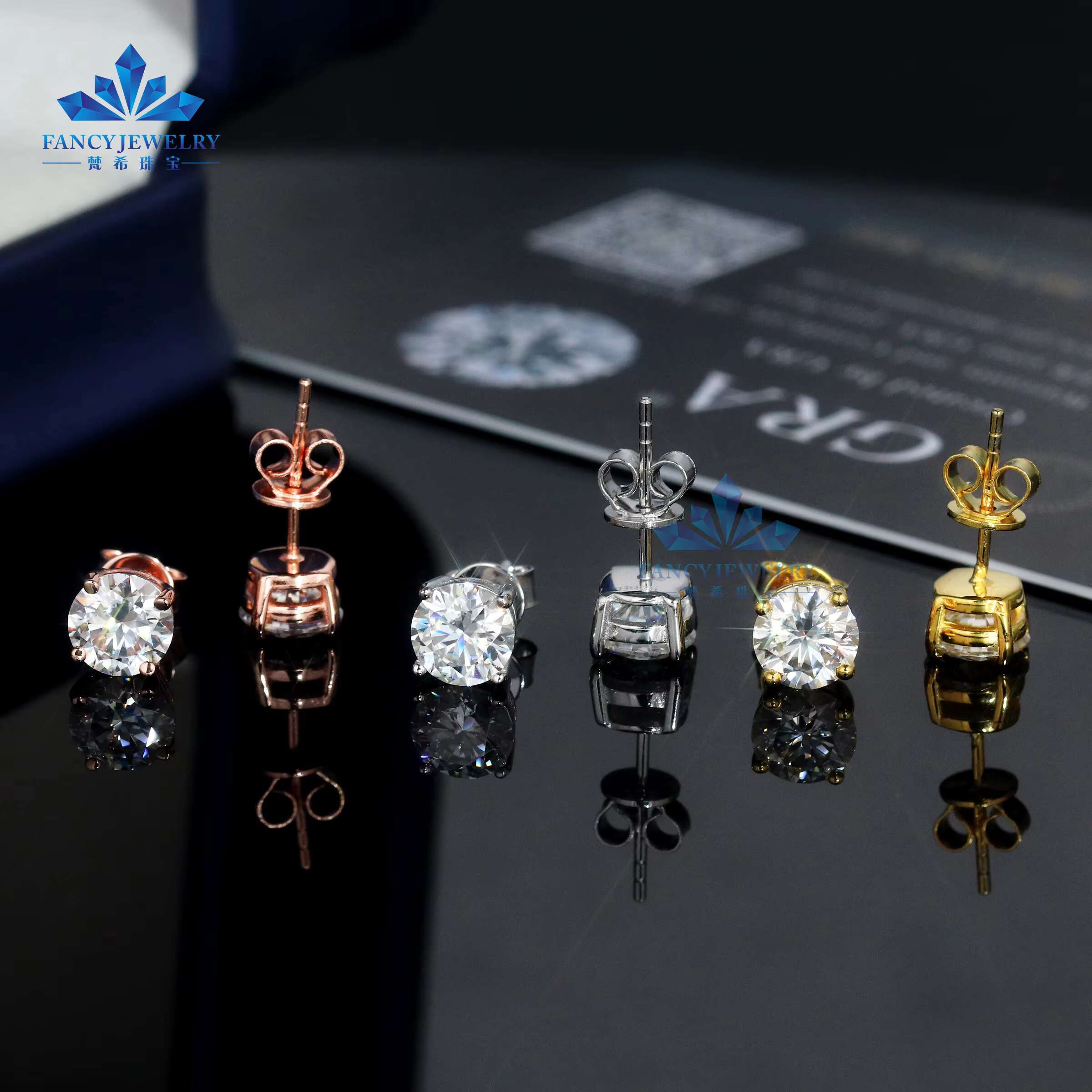 2024 Hand Made 925 Sterling Silver Stud Earring Joyas 8mm 5mm 6.5mm Round Moissanite Gemstones Stud Earrings for Women Girls Set