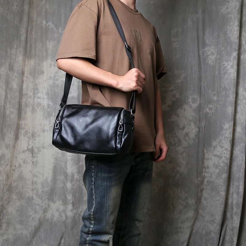 Handmade Genuine Men's Crossbody Daily Casual Shoulder Minimalist High-End Soft Top Cowhide Leather Bag