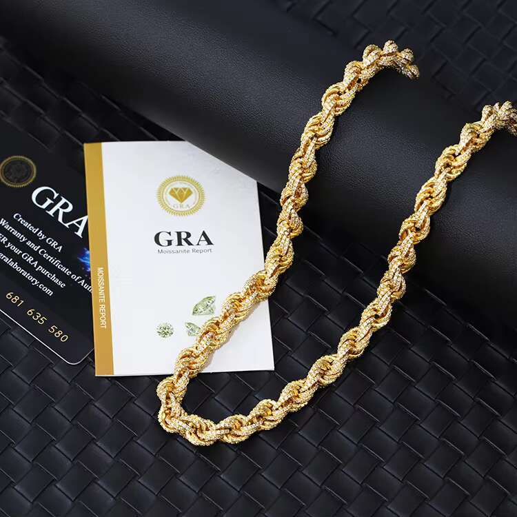 Yu Ying Custom Hand Make VVS Moissanite Diamond 8mm Gold Plated 925 Solid Silver Rope Chain for Cuban Link Chain