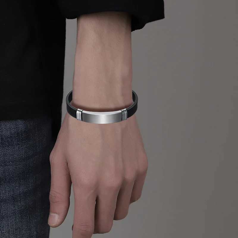 Stainless Steel Bracelet Homme Black Silica Gel Wristband Hip Hop Rock Bracelet For Men Women Couple Fashion Jewelry WholesaleC250411