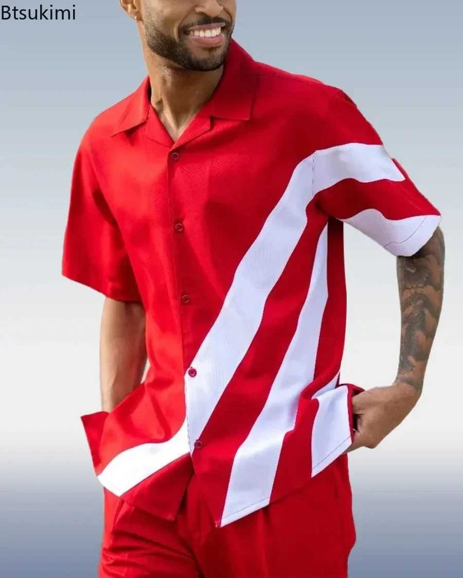 New 2025 mens casual outdoor pants set retro printed shirt+pants 2PCS set fashionable beach style top+Trouthers mens set S-6XLXJ250412