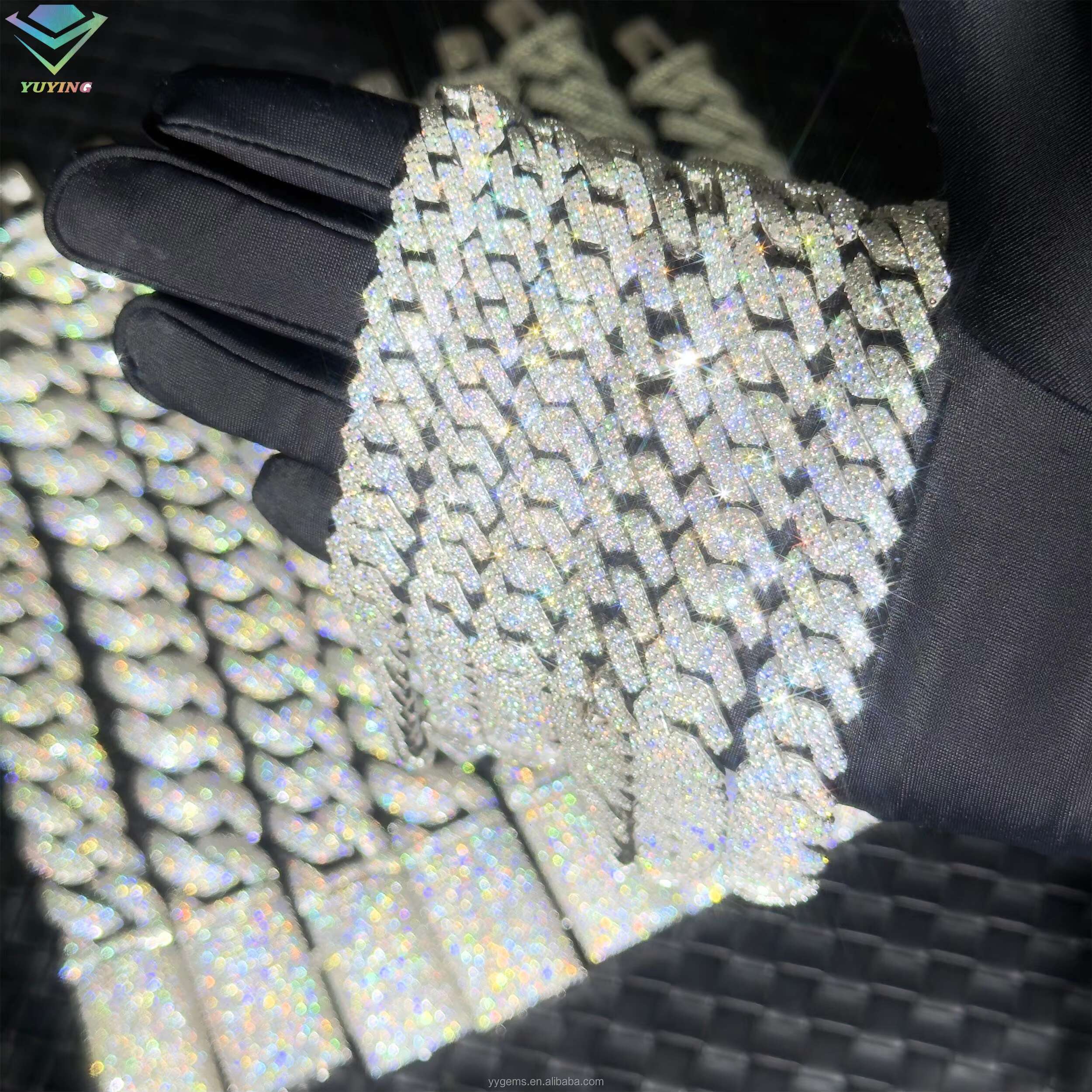 Rts 2 Rows Cuban Link Chain with GRA Vvs Diamond Moissanite 925 Silver 8 mm to 20 mm Wide for Rapper Hiphop Jewelry
