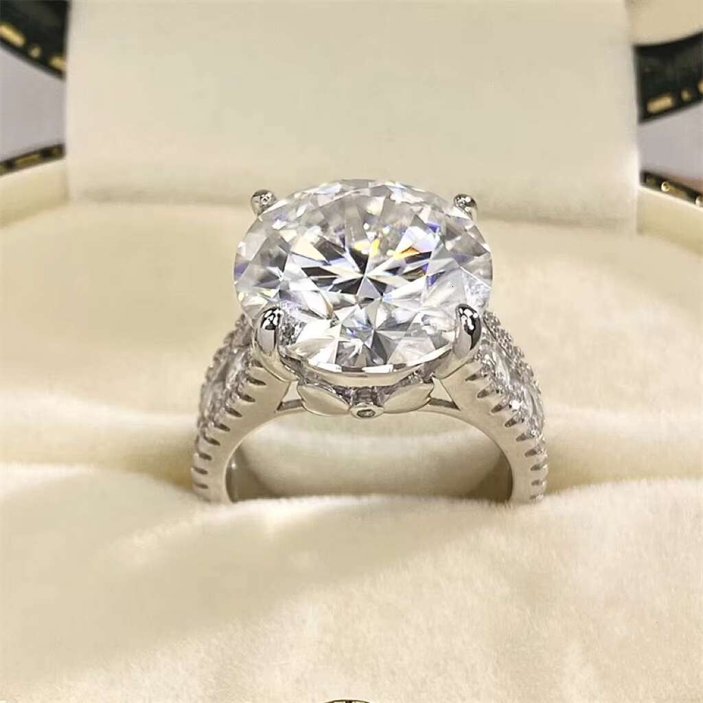 Super Large 10Carat Sparkling Moissanite Ring Pass Diamond Tester 925 Sterling Silver Round Cut Fine Jewelry Rings for Women
