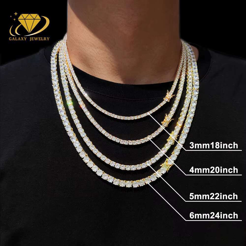 Fine Jewelry Hip Hop White Gold 925 Silver Vvs Moissanite Lab Grown Diamond Tennis Bracelet 3mm 4mm Moissanite Tennis Chain