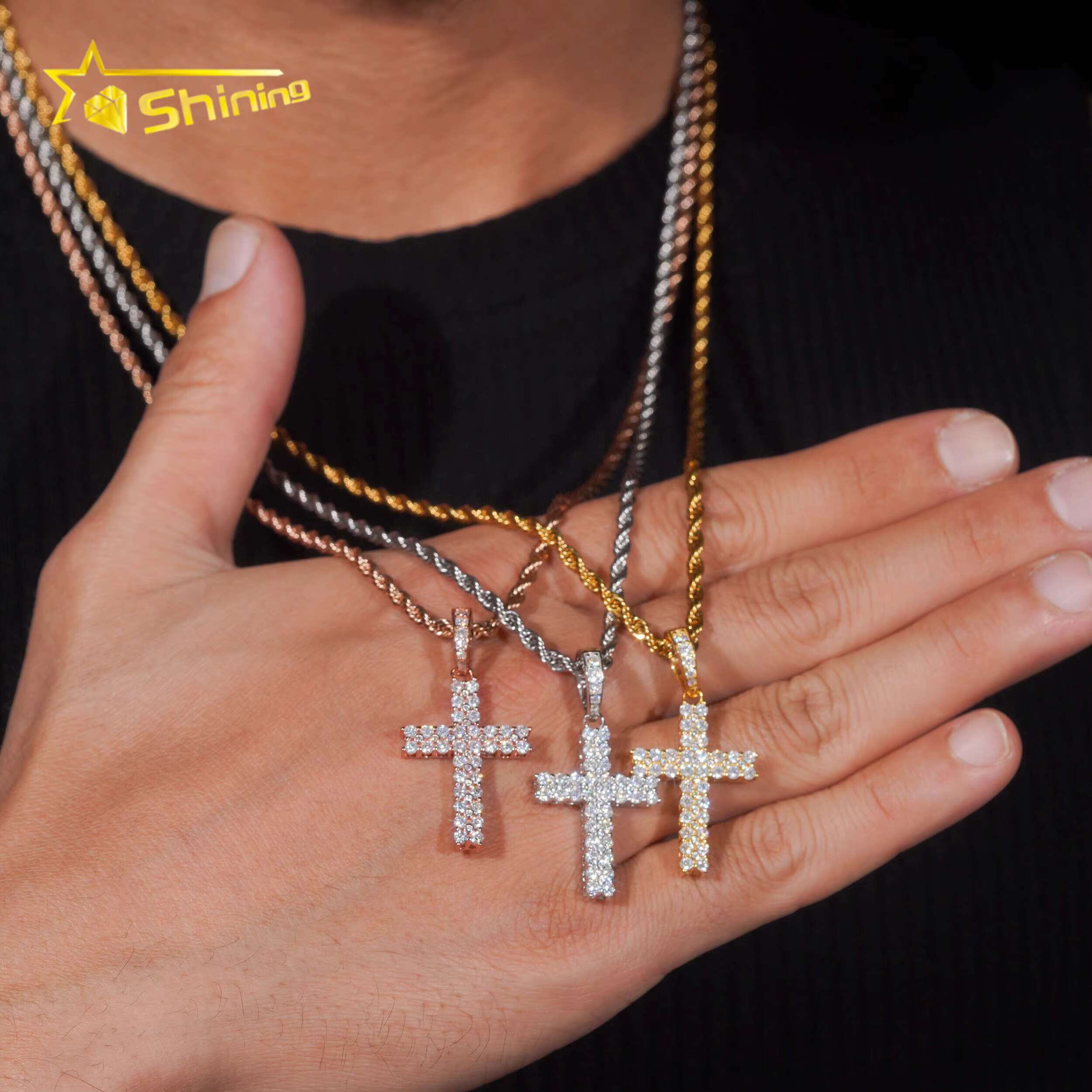 Hip Hop Jewelry Silver Christian Dainty Jesus Piece D Color Vvs Moissanite Men Pendant Diamond Cross Pendant Necklace