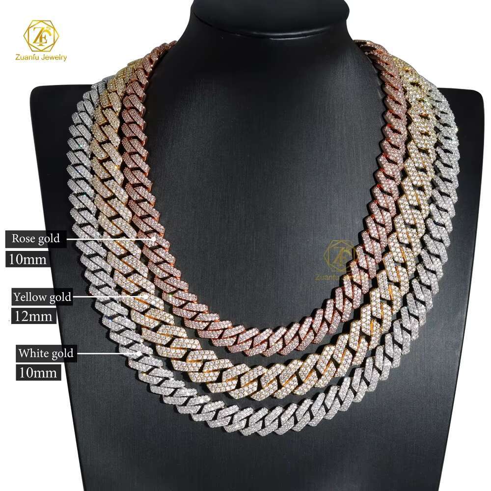 RTS 925 Sterling Silver Moissanite Diamond Necklace with 8mm-12mm GRA Ice Out Cubans 10mm Link Chain and Rapper Bracelet