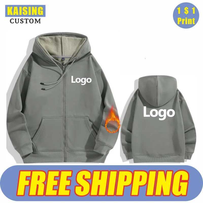 POD customization High Quality Velvet Zipper Hoodie Sweatshirt Custom Embroidery Print Personalized Image Company DIY 10 Color KAISINGT251112