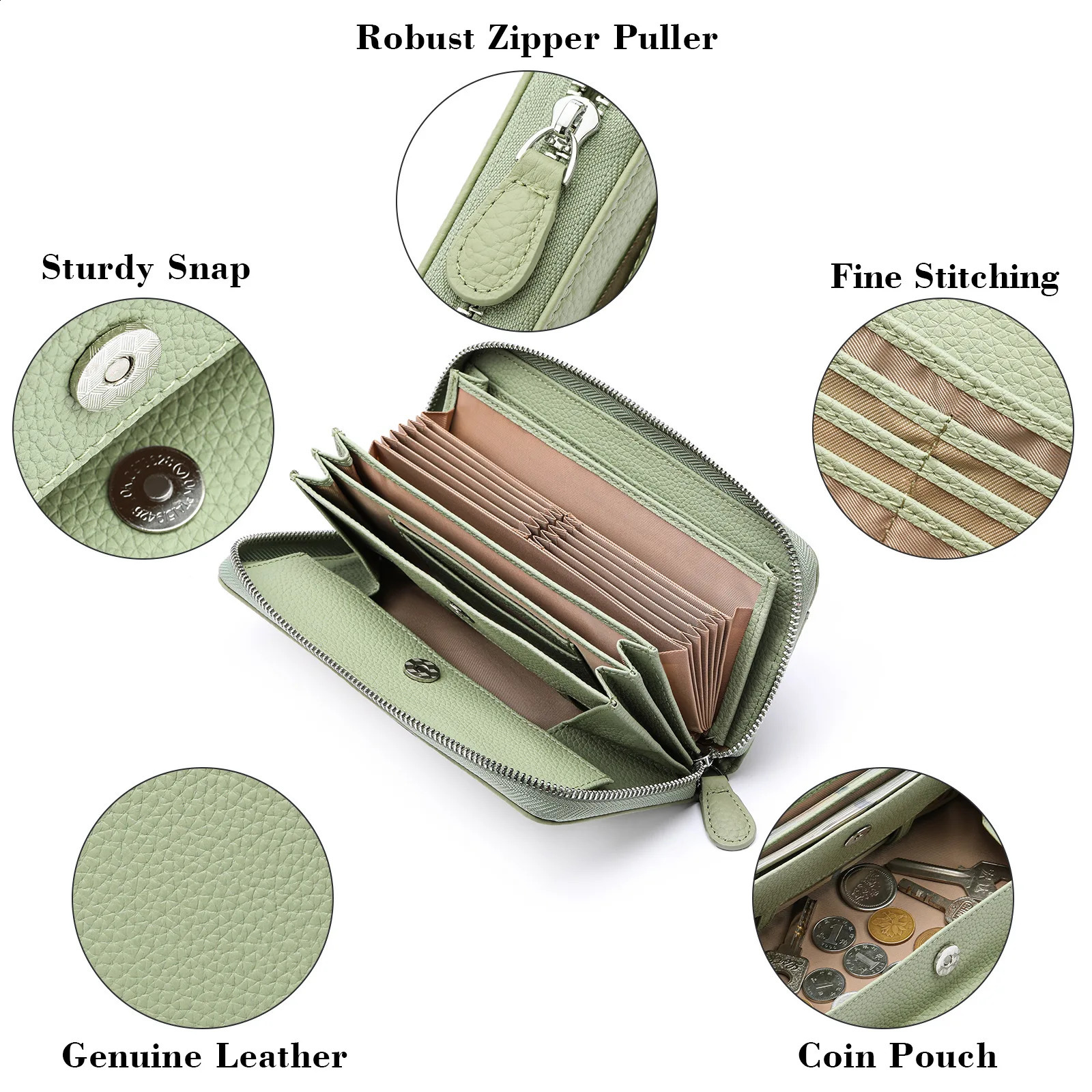 Zency genuine leather womens wallet long multi card position large capacity coin wallet bag womens clutch bag Rfid 250411