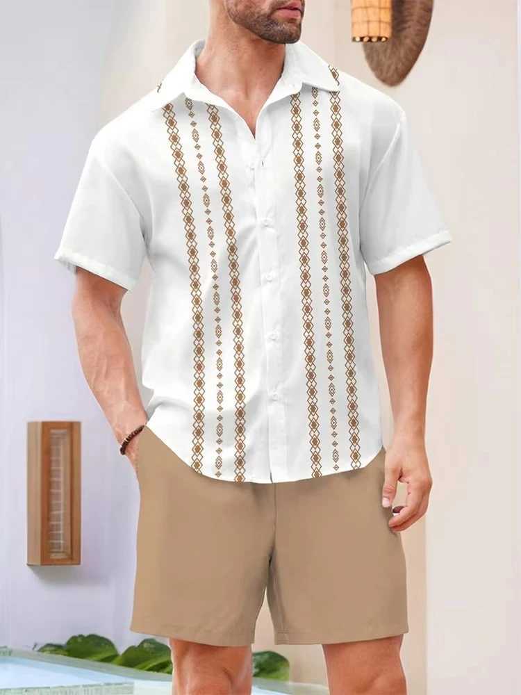 Summer mens short sleeved shirt and beach shorts set outdoor sports comfortable mens shorts Hawaiian mens travel casual shirtXJ250412