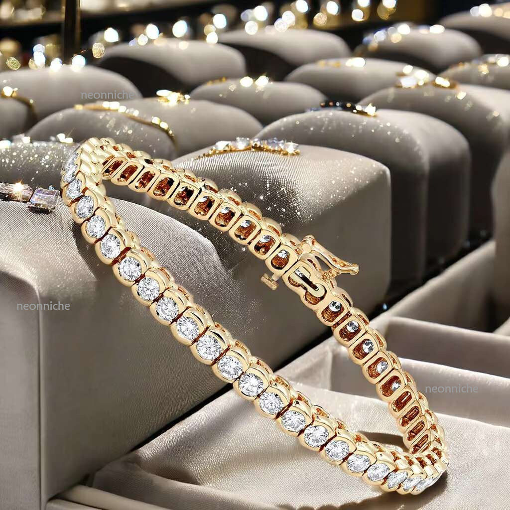 High Quality k Chain Tennis Bracelet VVS1 GRA Moissanite Sterg Sier Rose/Yellow Gold Plated Hip Hop Style Hight
