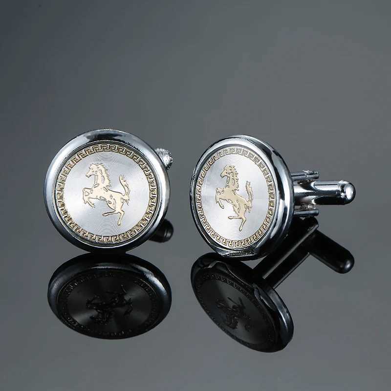 Classic mens French shirt cufflinks metal animal round horse cufflinks buttons wedding accessories jewelry giftsT250412