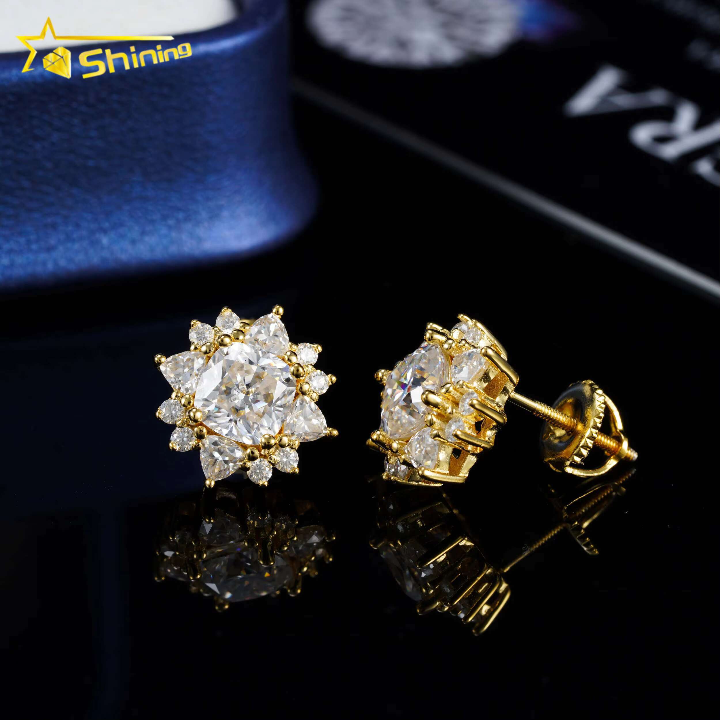 Diamond Tester Certified Factory Price 925 Sterling Silver Gold Plated VVS Diamond Moissanite Stud Earrings Cluster Earring