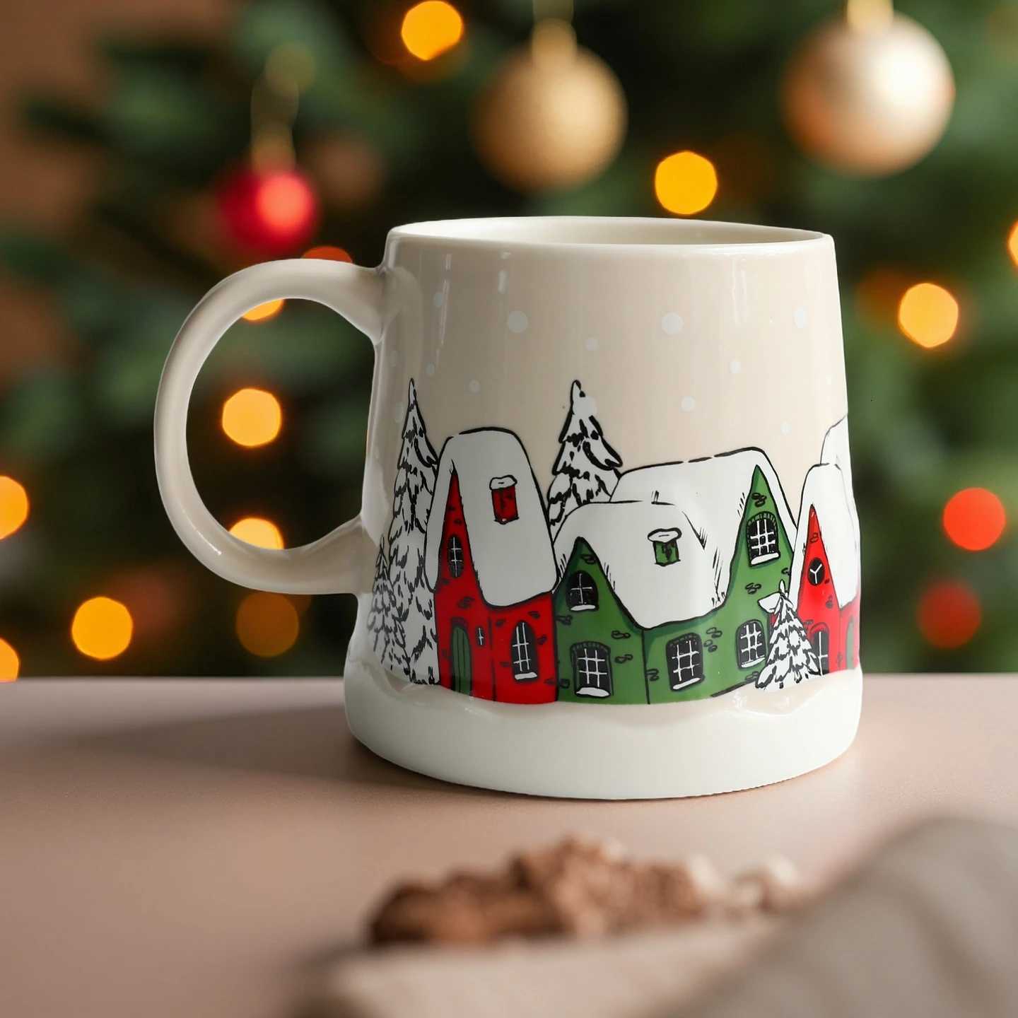 Christmas 350ML/118OZ Christmas Mug - Cute Ceramic Coffee Cup with SaucerBeautifulCreative Gift for HomeOfficeBreakfast Milk/Juice Y251112