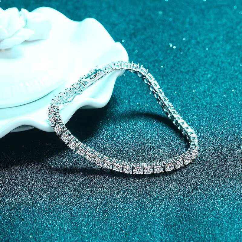 Decoral Wholesale VVS 3mm-5mm Moissanite Iced Out Tennis Bracelet 925 Sterling Silver Sparkling Moissanite Tennis Bracelet Chain