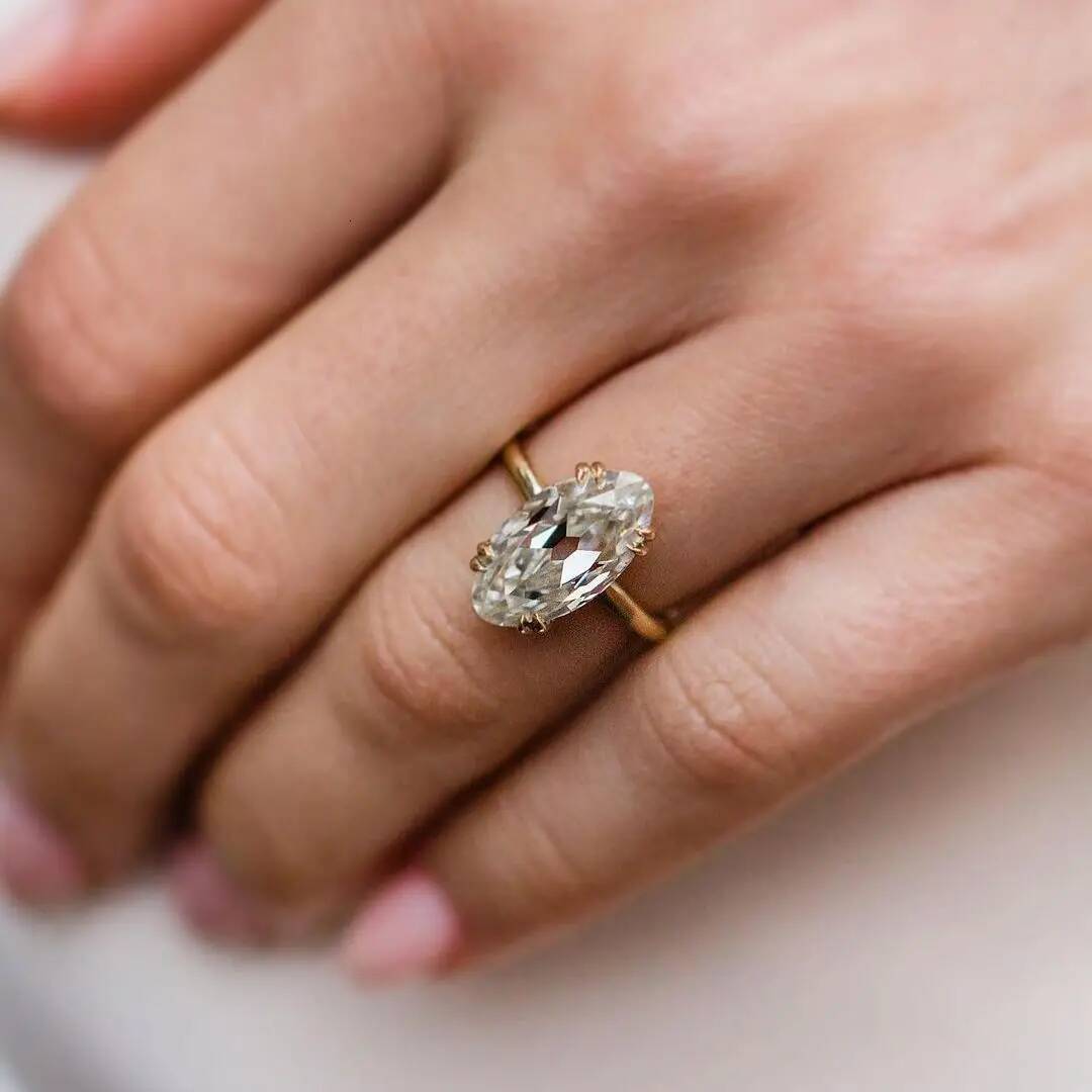 JOVOVASMILE 6 Carat 15x8mm Old Mine Moval Cut Moissanite White Color Stone 14K Gold Ring For Woman Jewelry with GRA