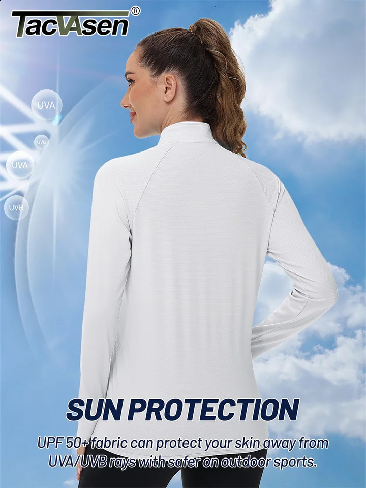TACVASEN UPF 50Sunscreen Summer Shirt Womens Long Sleeve Full Zipper Casual Jacket Pocket Golf Sports Top 250407