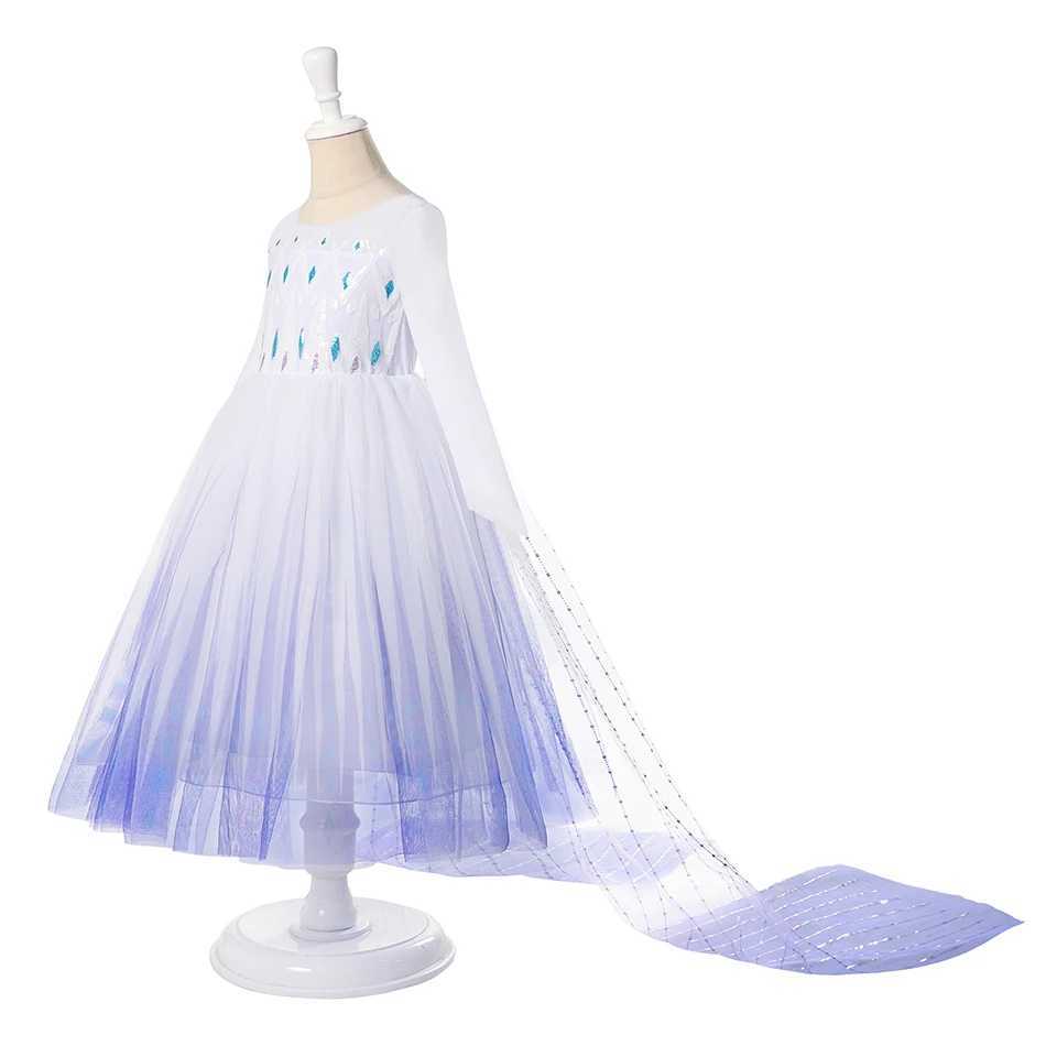 Disney 2025 Elsa Carnival cosplay costume girl winter snow queen mesh long dress Halloween solid color party costume 2-10YXJ250411