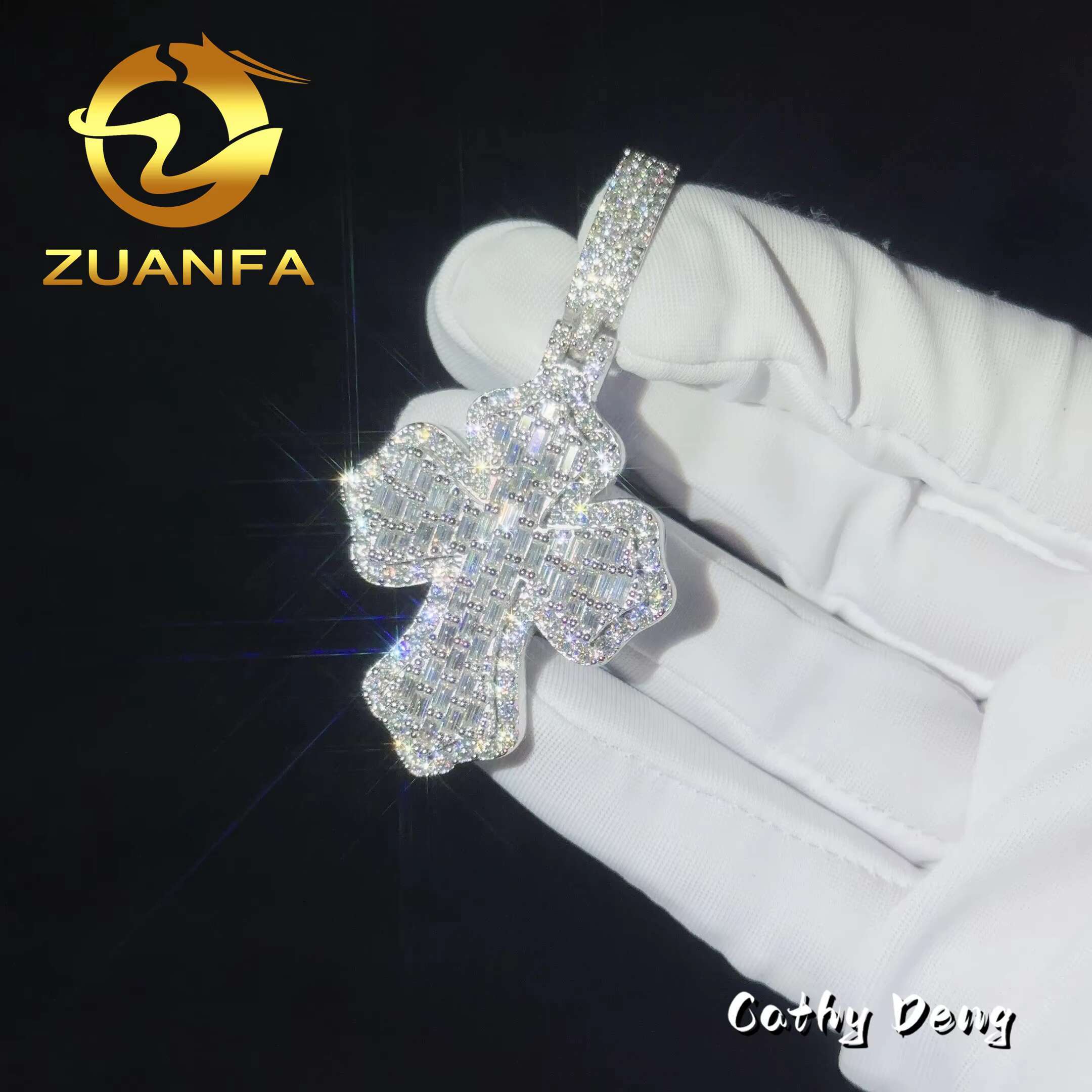 Read Shipping Hip Hop Jewelry Cross Pendant Silver 925 Iced Out Baguette Cut Moissanite Cross Pendant With Stainless Steel Chain