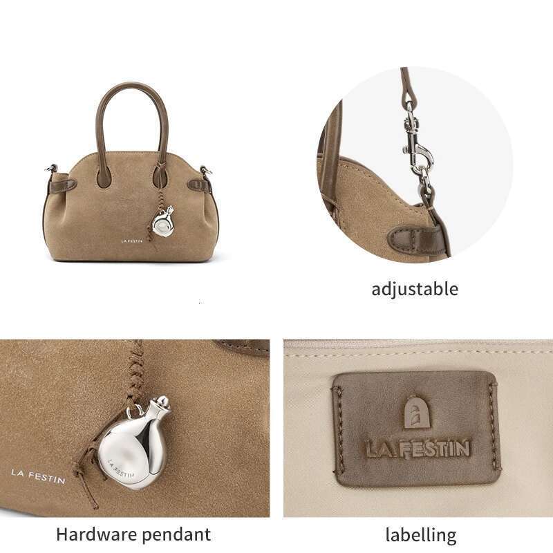 LA FESTIN Original Brand Women's 2025 New Suede Designer Handbag Boston Shoulder Crossbody Bowg Bag