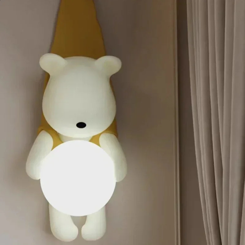 Nordic Resin wall lamp with cute little bear suitable for bedroom LED lights childrens room decorative lighting fixtures 250411